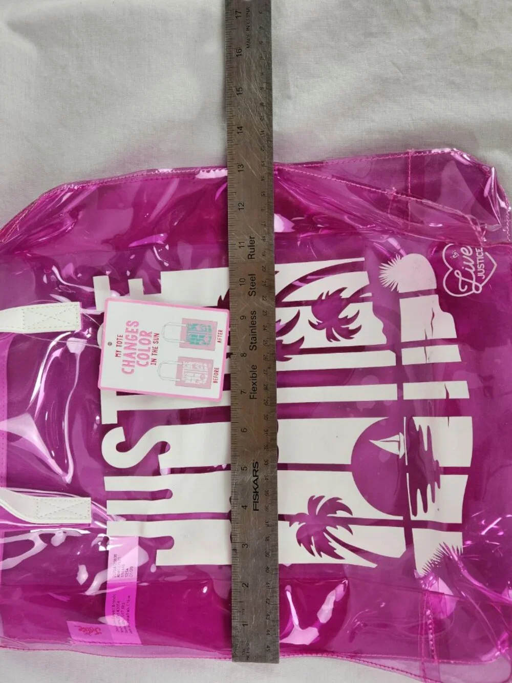 Justice Live Pink Translucent Color Changing Girls Tote Bag Beach Vacation